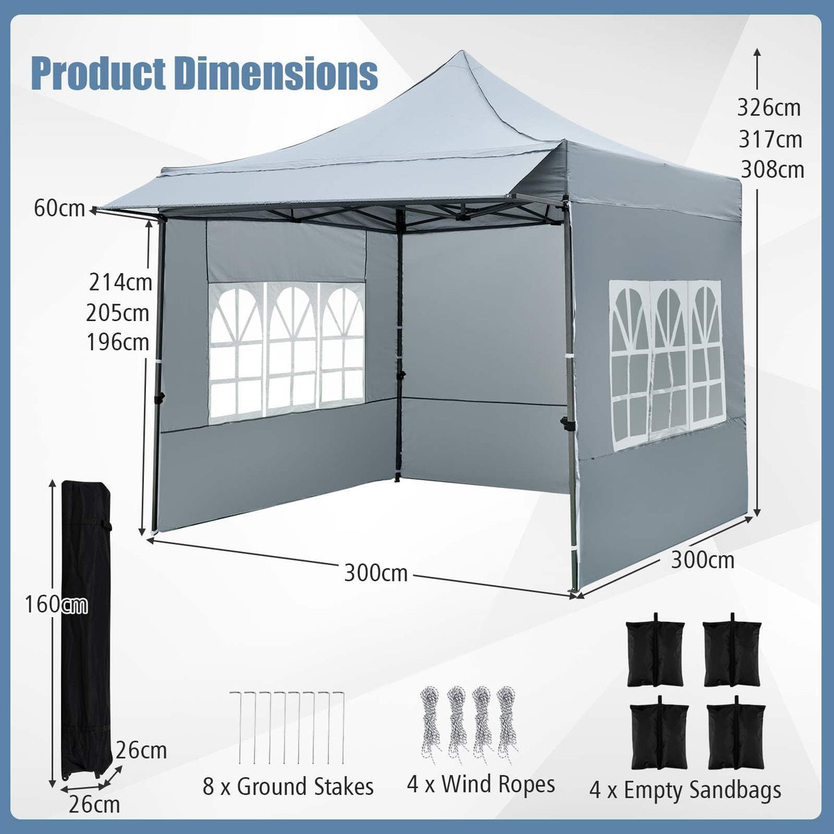 10 x 10 FT Pop up Canopy Tent with Sidewalls and Awning with Sandbags