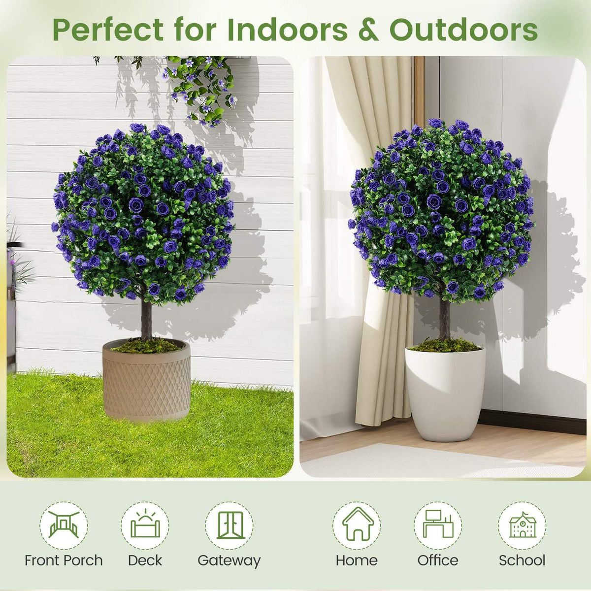 et of 2 Artificial Purple Rose Topiary Ball Trees
