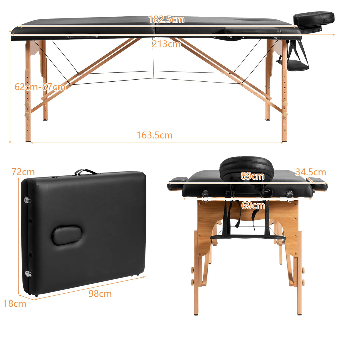 Giantex 213cm Massage Table, Folding Massage Bed with Adjustable Height & Headrest and Carrying Bag