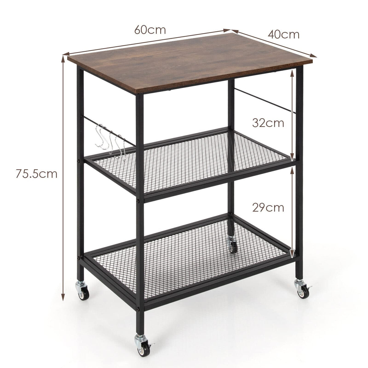 Giantex Kitchen Serving Rolling Carts, 3 Tier Storage Shelves Kitchen Island Cart