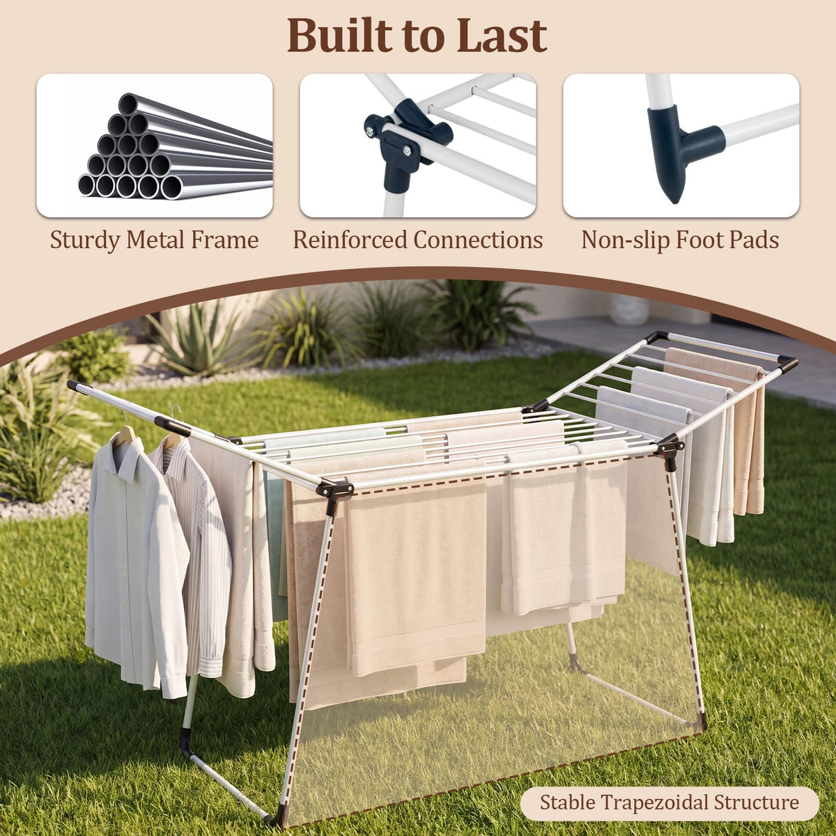 Foldable Laundry Rack with 2 Gullwings and Heavy Duty Metal Frame for Laundry Room