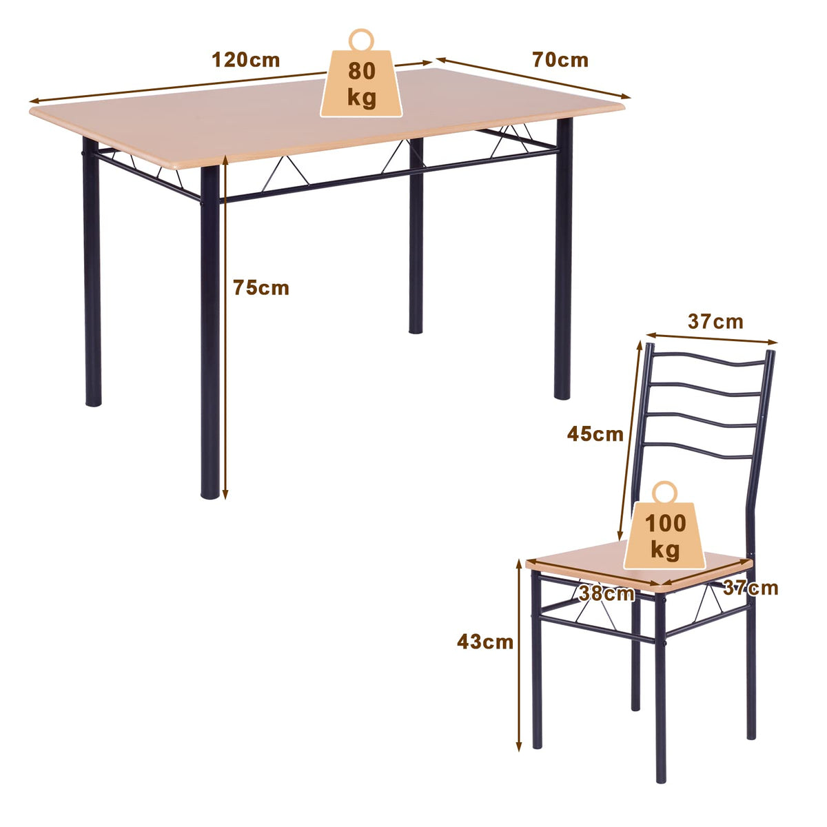 Giantex 5 PCS Dining Table Set, Counter Height Table with Spacious Rectangular Tabletop