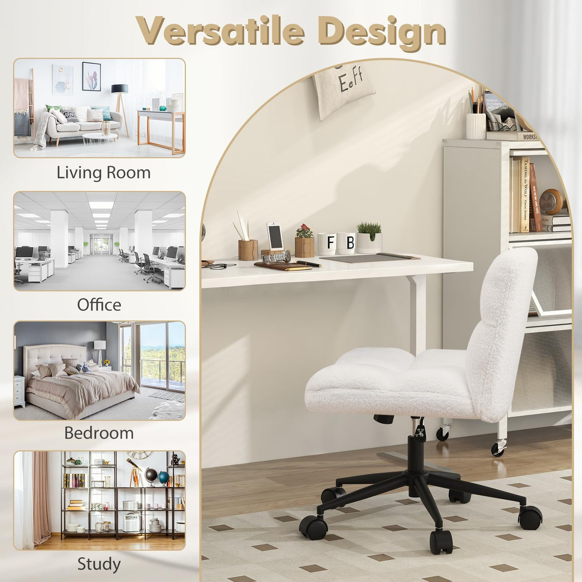 Giantex Cross Legged Chair with Wheels, Upholstered Home Office Chair