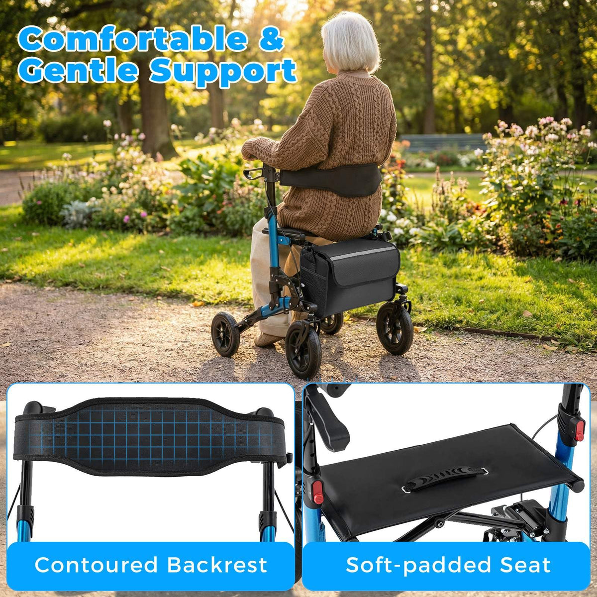 Rollator Walker for Seniors Folding Rolling Walker with Seat and Mesh Backrest