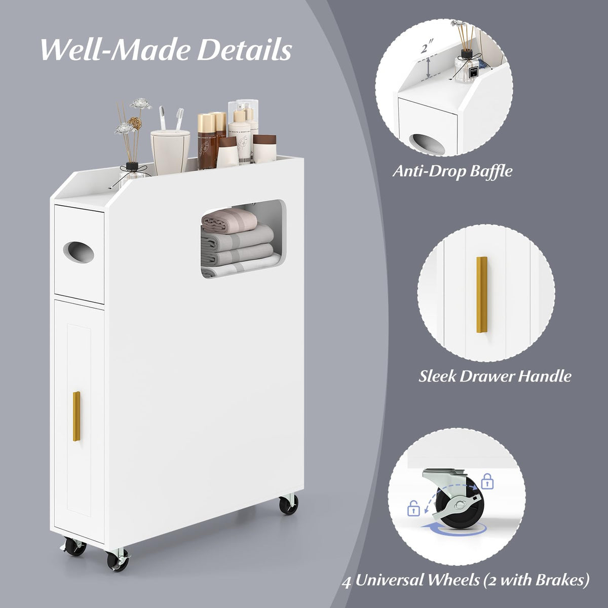 Giantex Narrow Slim Bathroom Storage Cabinet 16 CM with Slide Out Drawer