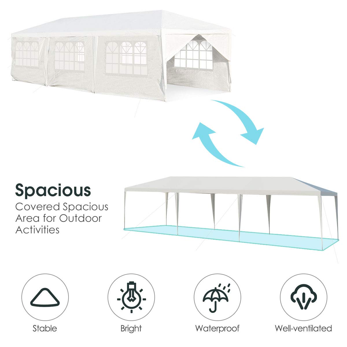 Waterproof Gazebo Tent with 6 Removable Side Panels for Party