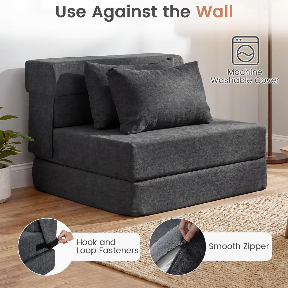 Giantex Folding Sofa Bed, 3-in-1 Convertible Sleeper Chair with 2 Pillows