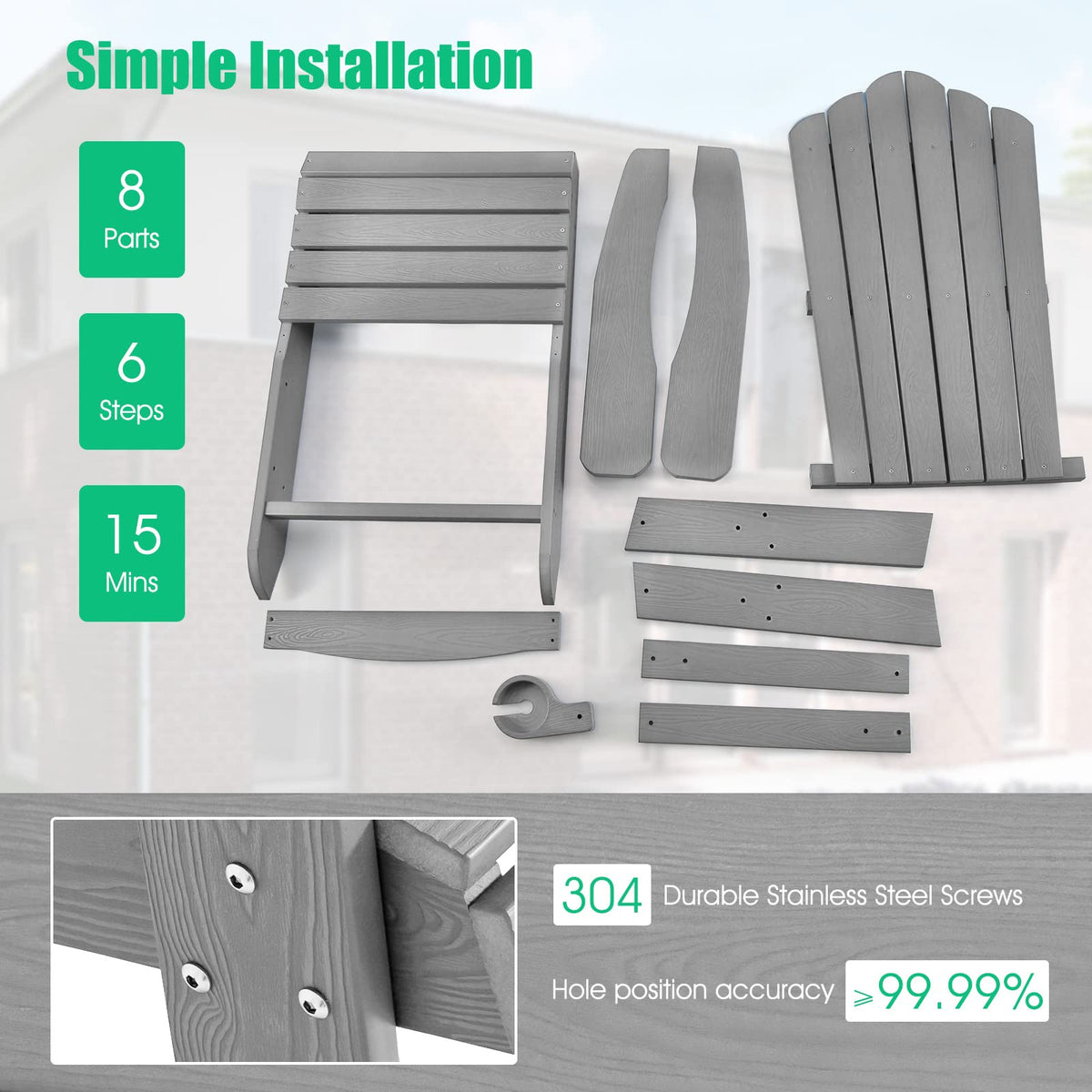 All-Weather Adirondack Chair with Cup Holder for Patio
