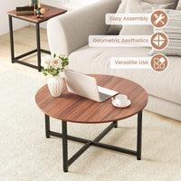 ound Coffee Table and 2PCS Square End Tables with Heavy-Duty Metal Frame