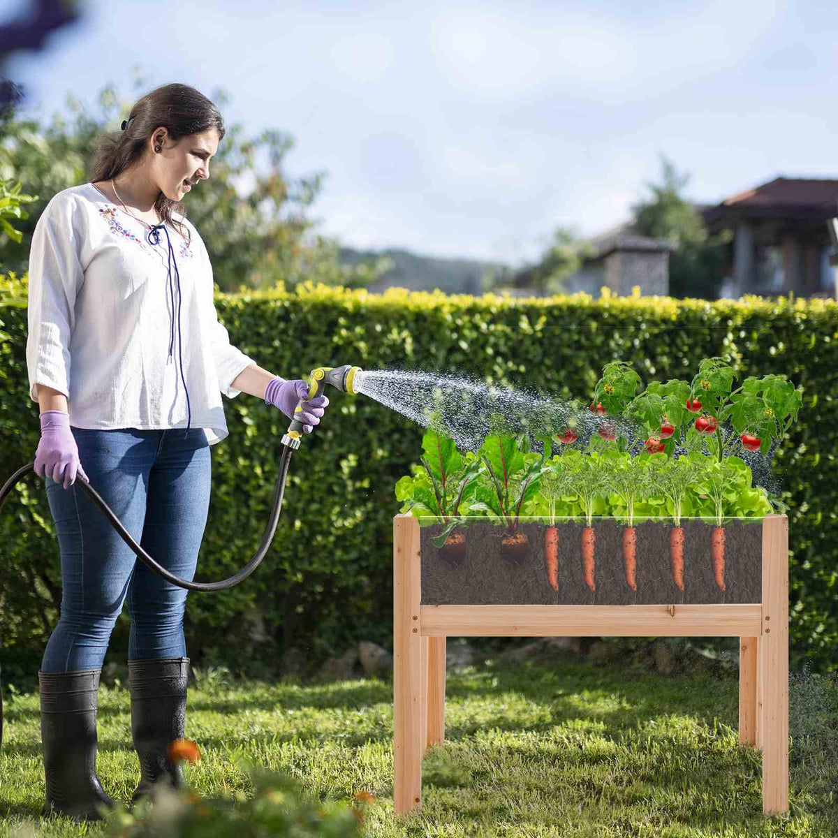 Wooden Raised Garden Bed 75cm x 46cm x 61cm Elevated Wood Planter Box with Legs