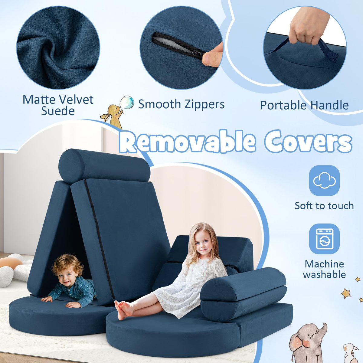 13 PCS Modular Kids Play Couch for Nursery Playroom Bedroom Living Room