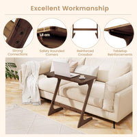 Giantex Bamboo Sofa Side Table, Z-Shaped End Table W/Spacious Tabletop