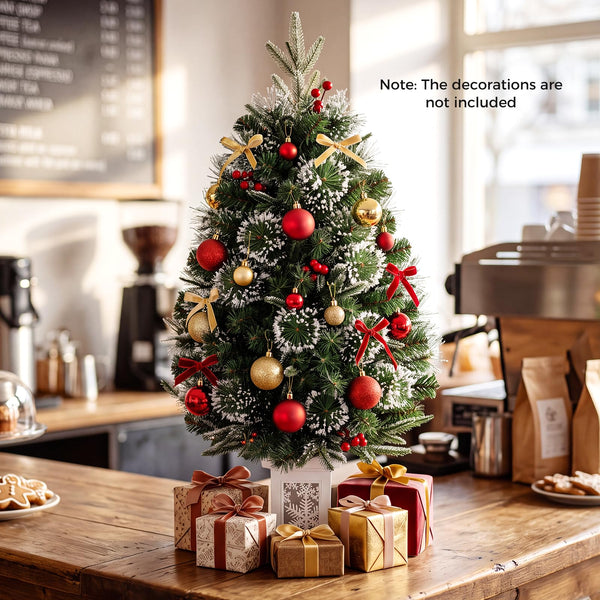 90cm Pre-Lit Potted Christmas Tree with 80 Warm White LED Lights