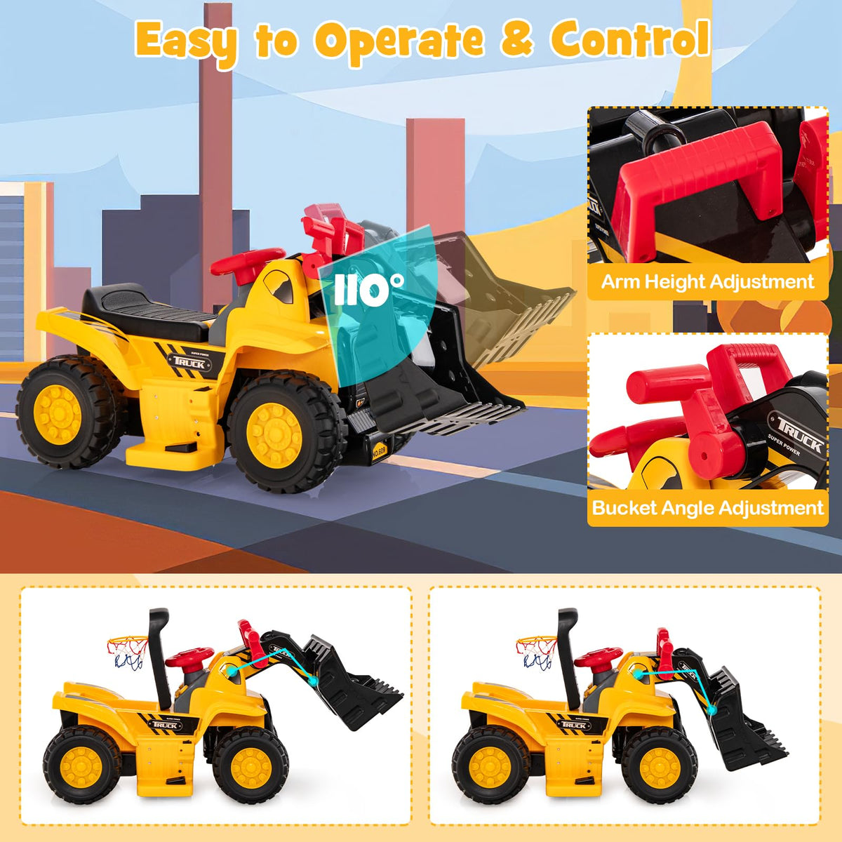 Kids Ride on Excavator, 6V Kids Electric Construction Vehicle w/Controllable Digging Bucket