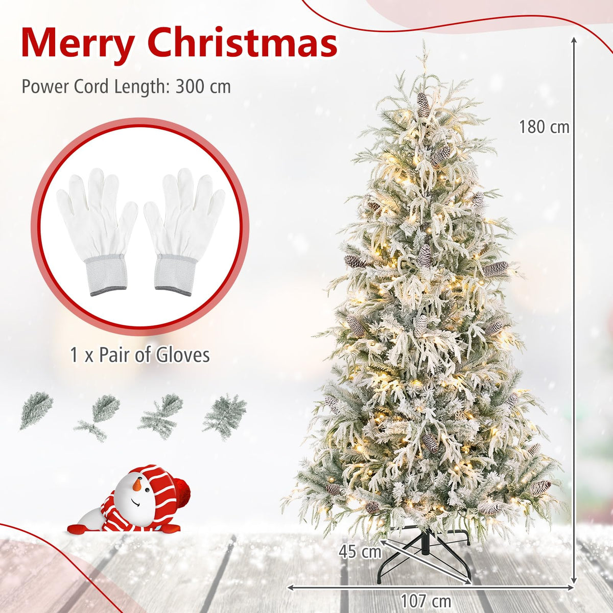 150/180cm Flocked Christmas Tree, Pre-Lit, Hinged