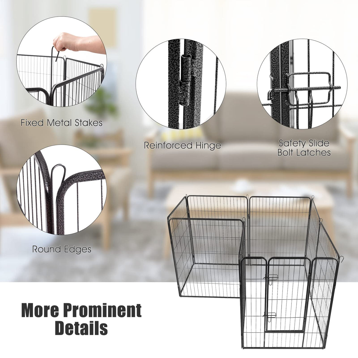 100cm Height Pet Playpen, 8 Panel Indoor Outdoor Exercise Dog Fence