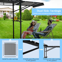 413 x 122cm Outdoor BBQ Grill Gazebo W/Dual Side Awnings, 2 Side Shelves, 8 Stakes Double-Tiered