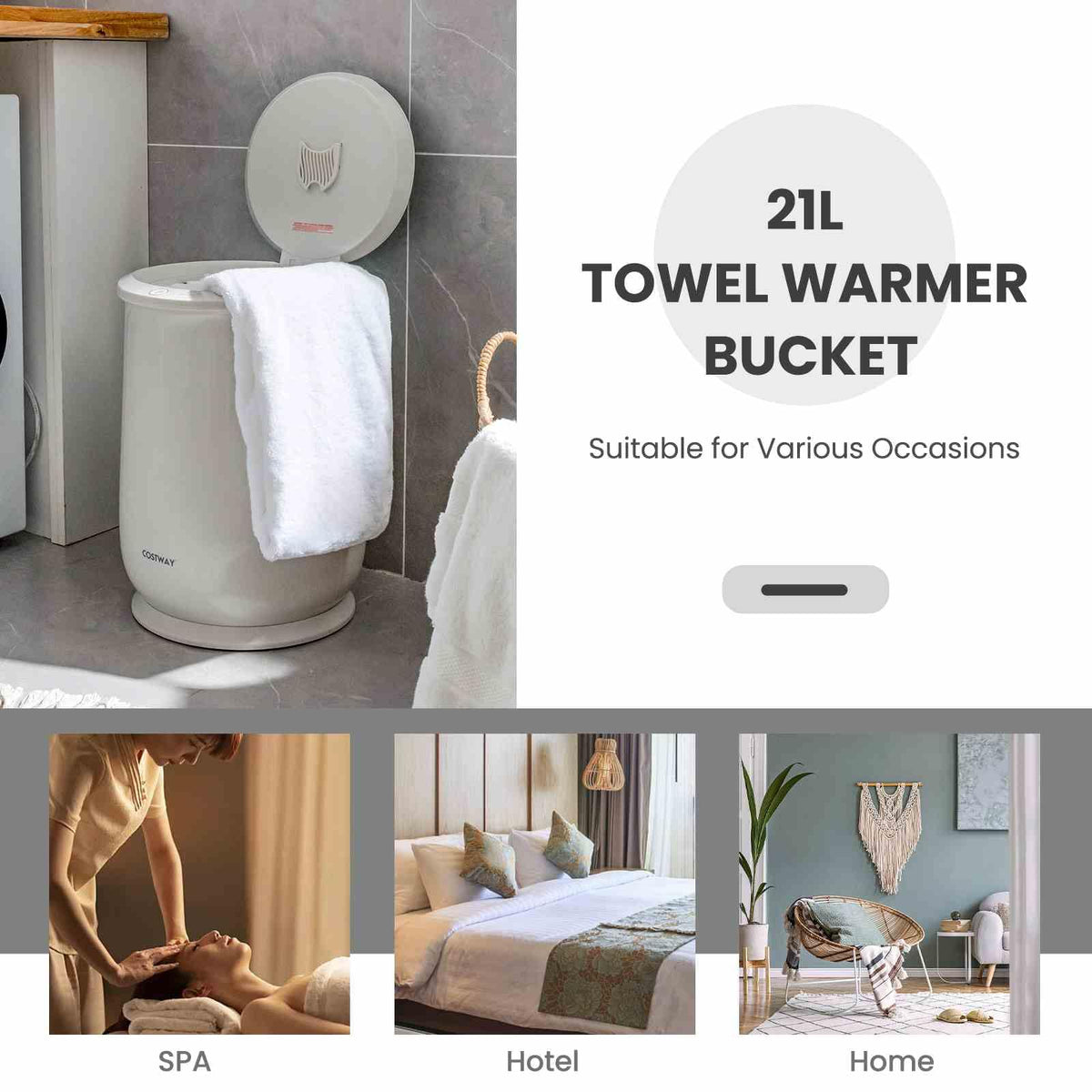 Towel Warmer Bucket with Flip-top Lid and Fragrance Holder