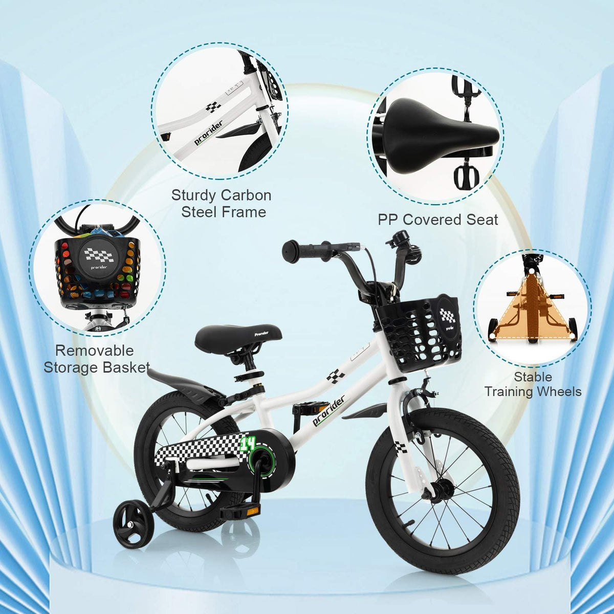 Kids Bike, 14 16 18 Inch Boys Girls Bike for 3-8 Years w/Training Wheels, Adjustable Handlebar & Seat, Removable Basket