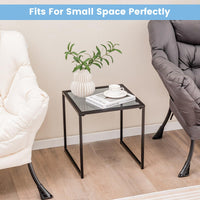 Patio Tempered Glass End Table with Metal Frame for Poolside