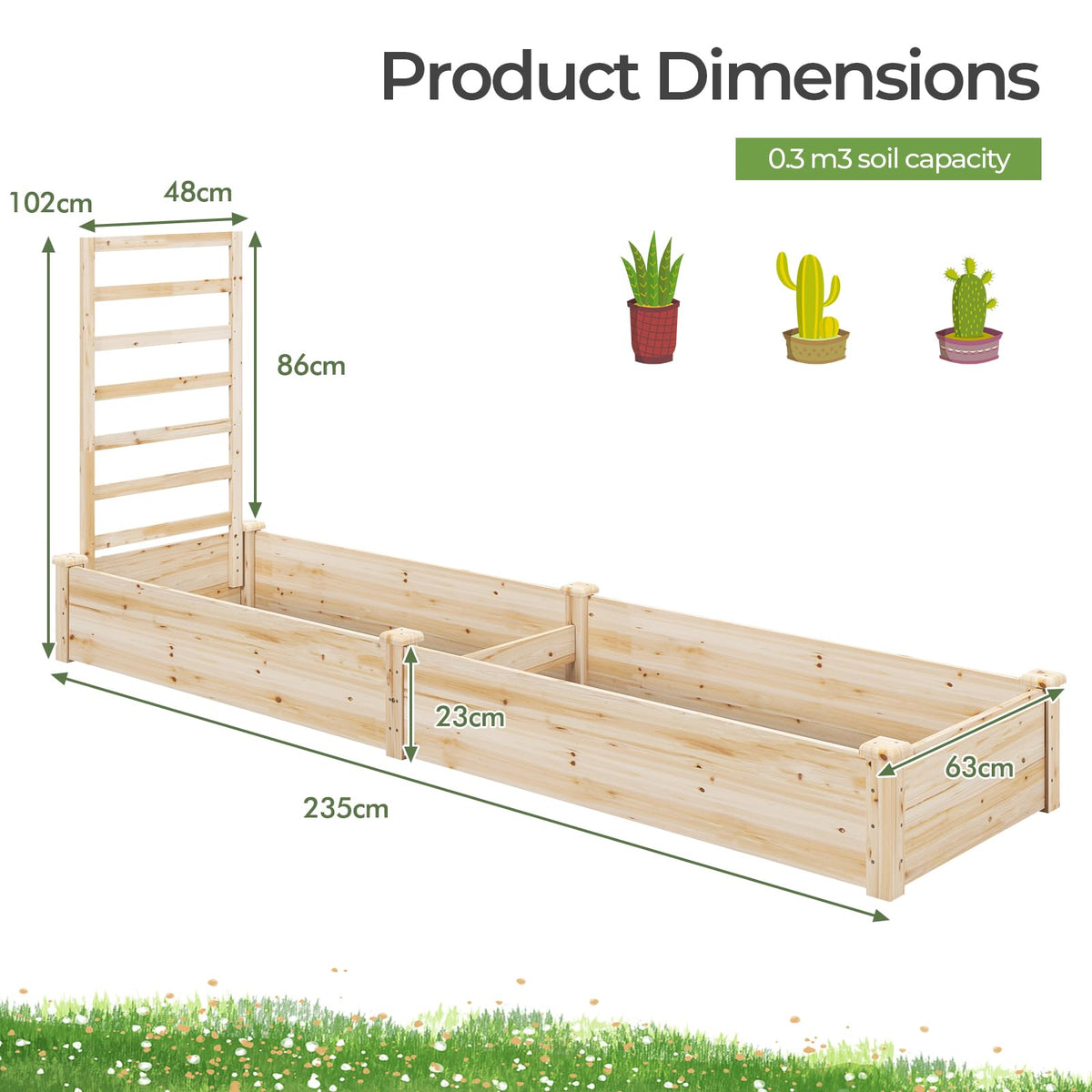 Raised Garden Bed w/Planter Box & Trellis, Outdoor Wooden Planter Box Kit for Flower