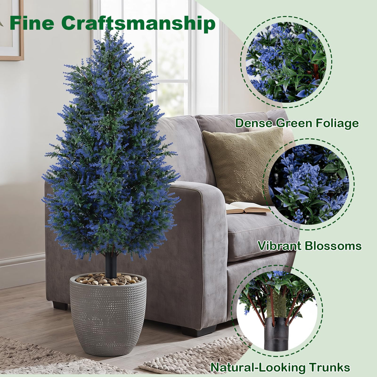 Giantex 2 Pack 100cm Artificial Lavender Topiary Trees, Sun-Resistant Faux Cone Bushes