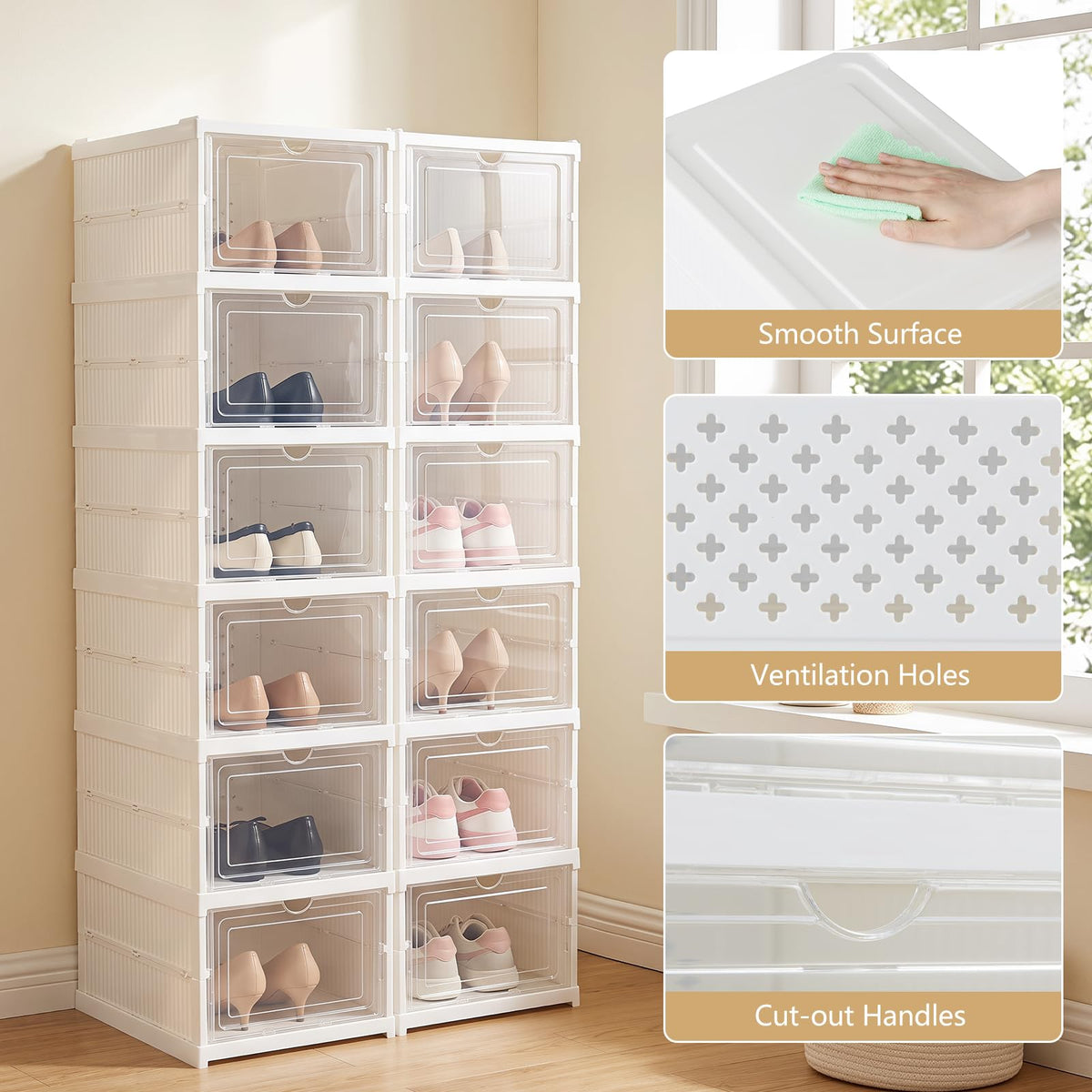 GIANTEX 6-Tier Folding Plastic Shoe Organizer Set of 2