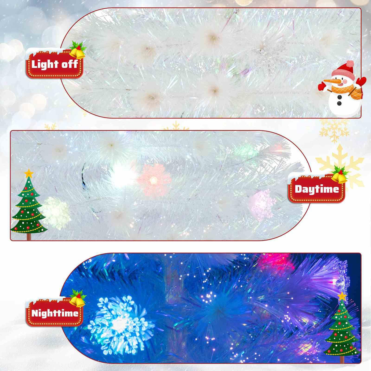 150/180/210cm Pre-Lit Fiber Optic Christmas Tree with Iridescent Leaves