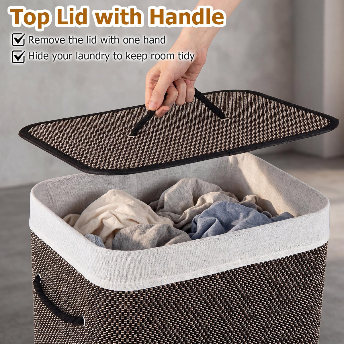 Giantex Bamboo Laundry Hamper w/Lid, 72 L Capacity Clothes Hamper w/Removable Liner