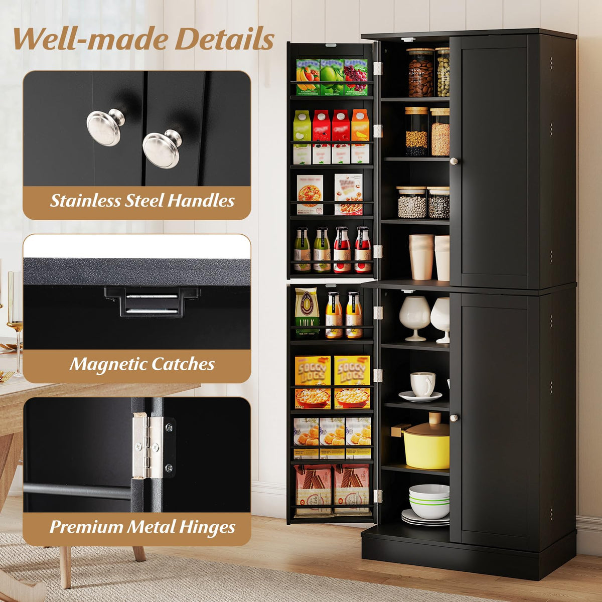 Giantex Kitchen Pantry Cabinet, 167 CM Freestanding Tall Buffet Cupboard w/Two 4-Tier Cabinets