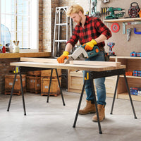 2-Pack Folding Sawhorses, Heavy-Duty Metal Saw Horses w/ 2 x 4 Supporting Arms