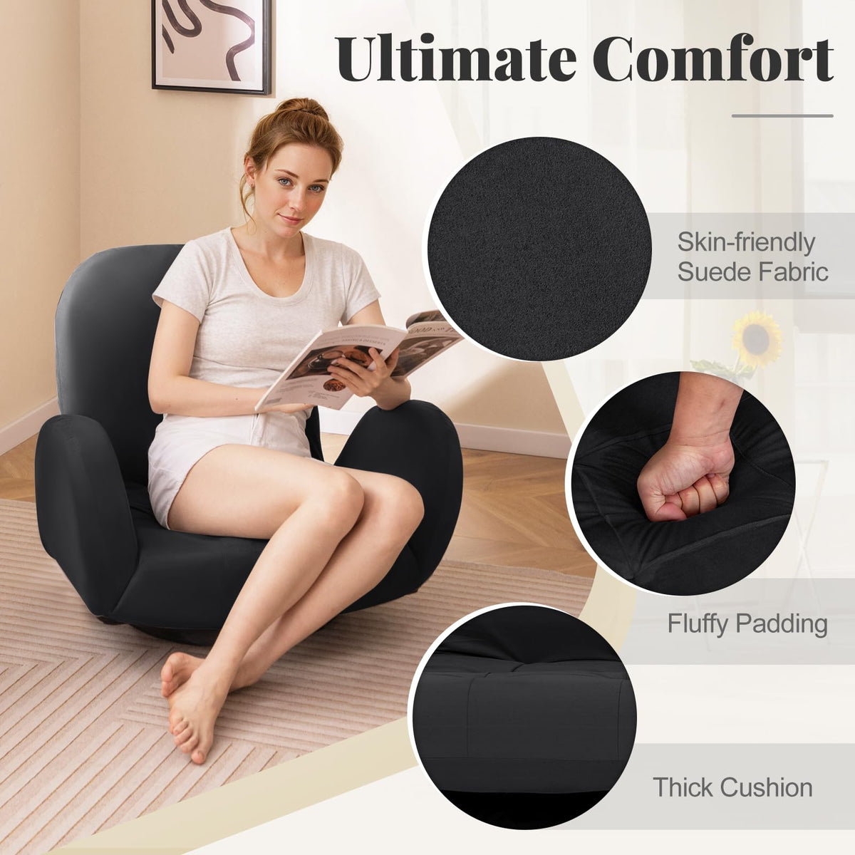 Giantex Swivel Floor Chair Folding Gaming Chair with Adjustable Backrest