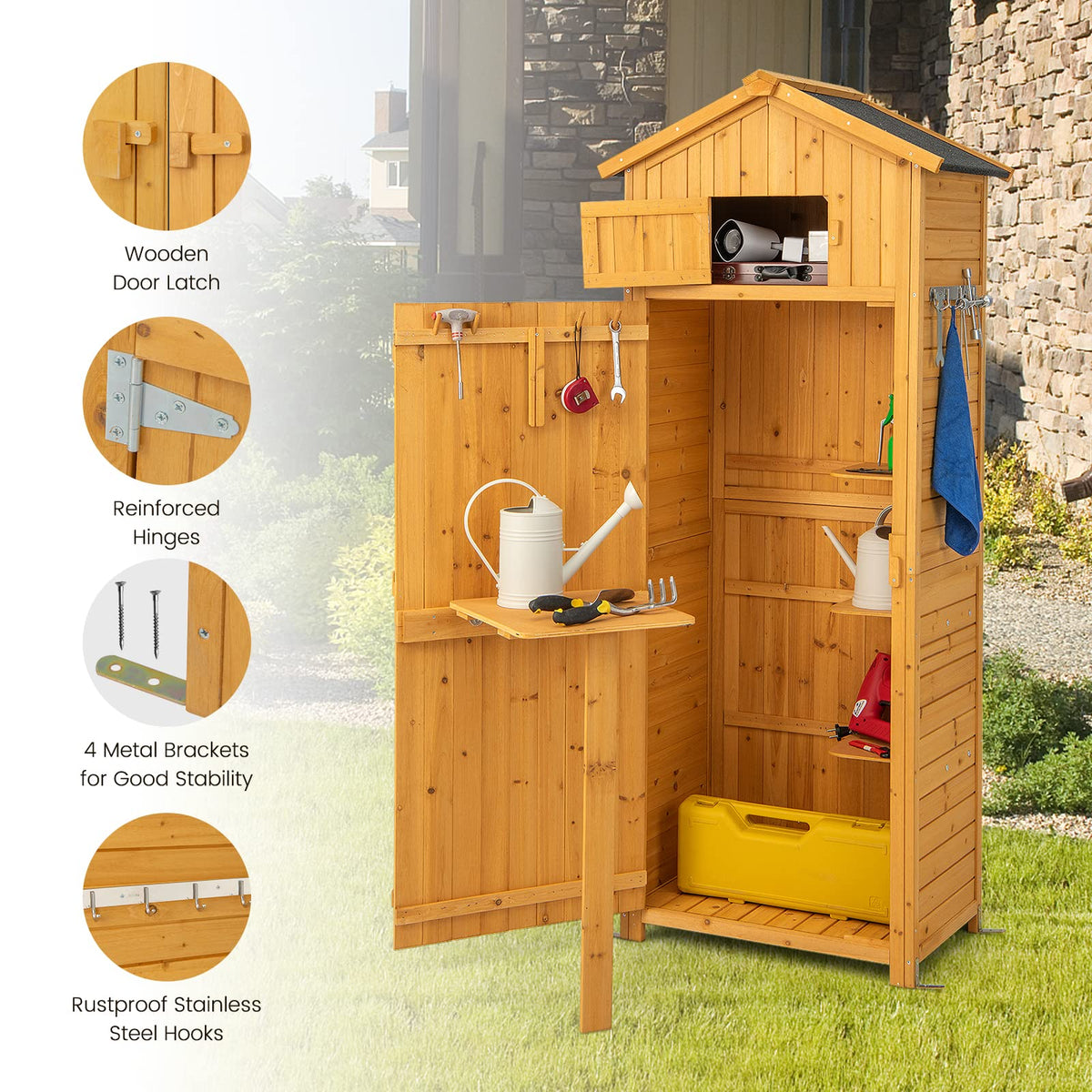 Garden Storage Shed, 180.5CM Tall Outdoor Storage Cabinet with Lockable Doors