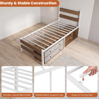 Giantex Single Size Metal Bed Frame w/3 Drawers & Storage Cubes, Industrial Platform Bed
