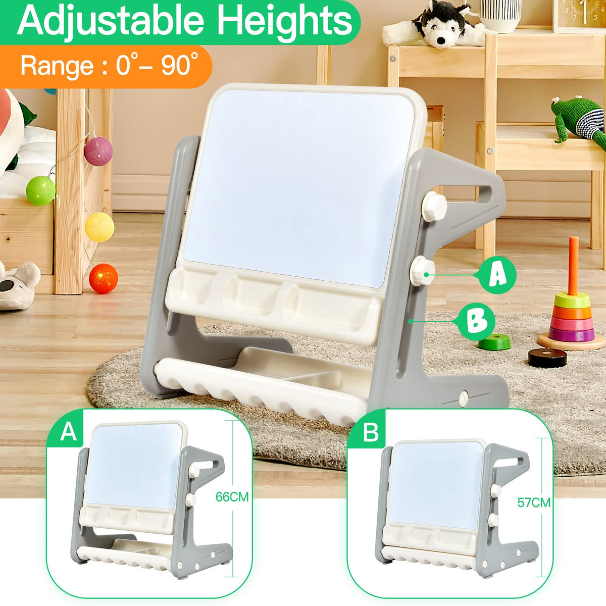 Kids Table & Chair, 2 in 1 Toddler Art Easel w/Adjustable Painting Board