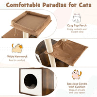 Modern Cat Tree Tower, Multi-level Cat Activity Center with Top Perch, Large Hammock, Cozy Condo