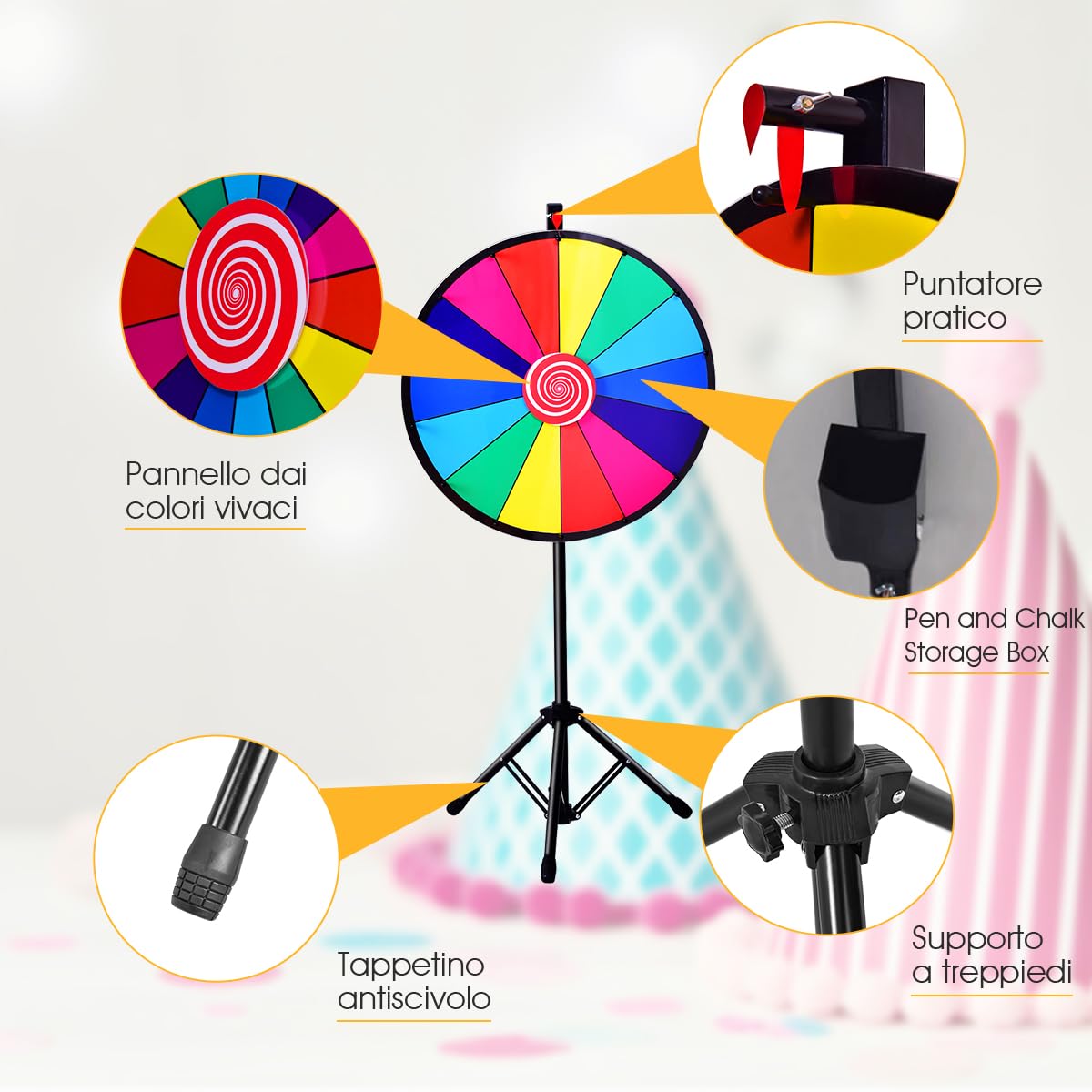 24” Spinning Prize Wheel Portable Prize Wheel with Folding Tripod