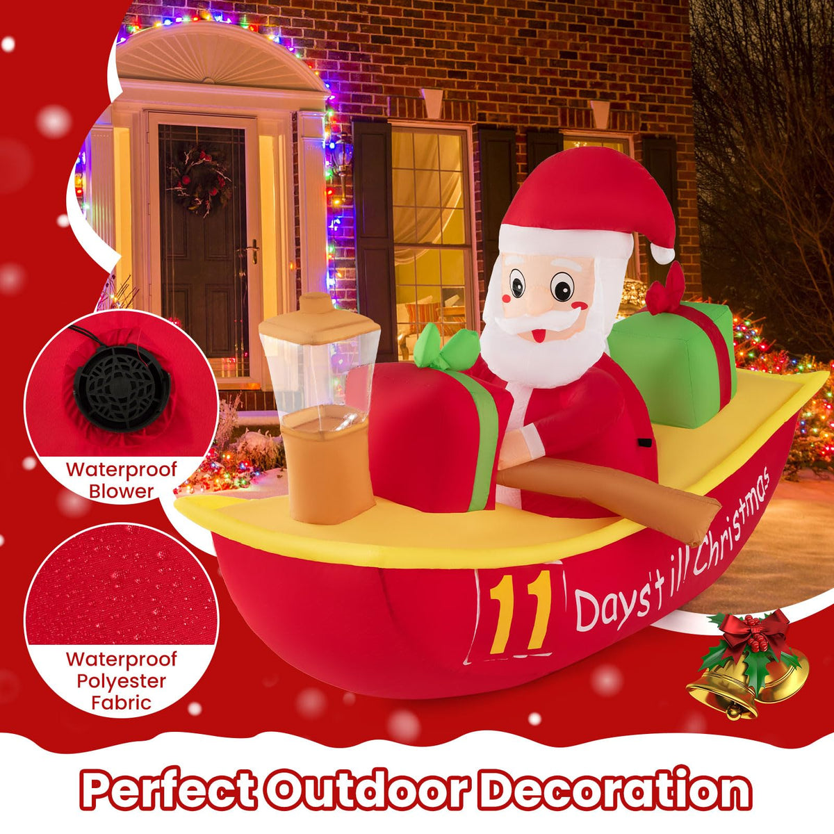 2.1M Long Christmas Inflatables with Navigation Light for Yard