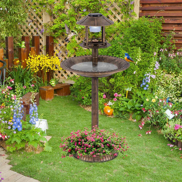 Outdoor Solar Lighted Bird Bath 3-in-1 Pedestal Bird Feeder Decor for Garden