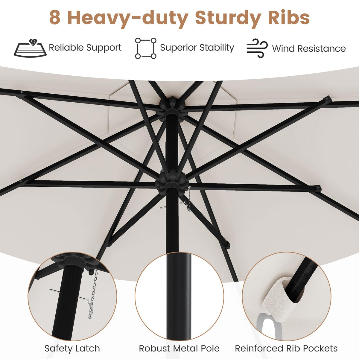 2.8M Solar Patio Umbrella with 24 LED Lights