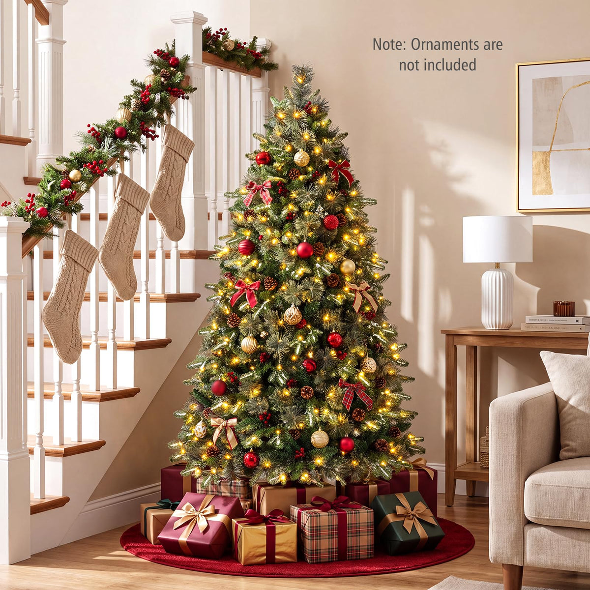 180cm Balsam Fir Christmas Tree Pre-Lit Hinged with Pine Cones and Berries