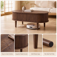 Oval Lift Top Fluted Design Coffee Table with Storage and Raised Wood Feet