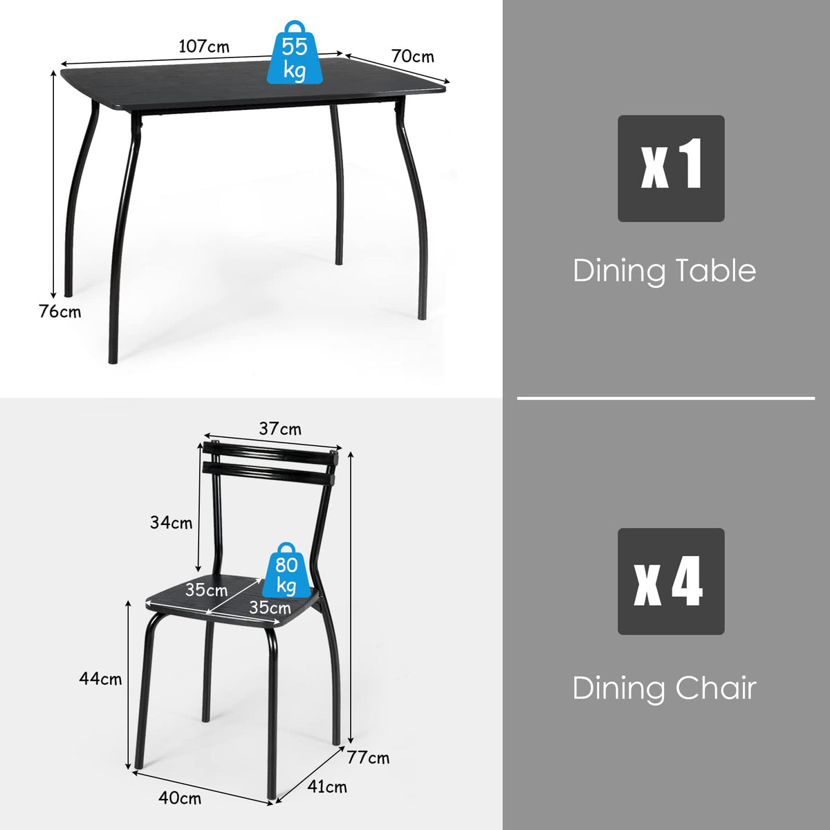 Giantex 5Pcs Dining Table Set, Rectangular Dining Table Furniture Set, Modern Dining Table and Chairs Set
