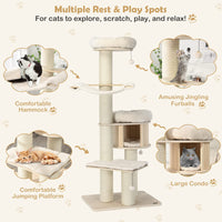 174cm Solid Wood Cat Tree, 4-Layer Cat Tower W/Sisal Scratching Posts, Cat Condo, Top Plush Perch