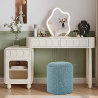 Giantex Round Ottoman Set of 2, Upholstered Storage Ottoman