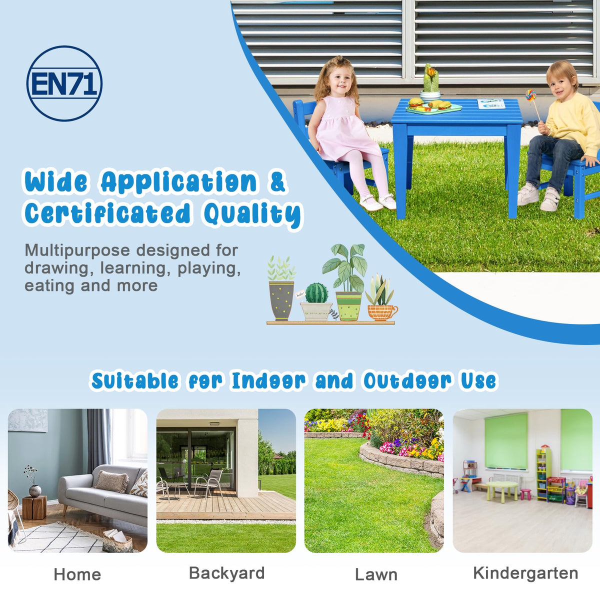 3-Piece All-Weather Kids Table & Chairs Set for Home & Backyard