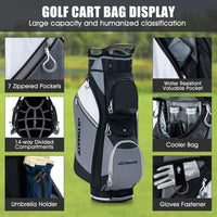 14-Way Golf Cart Bag, Lightweight Portable Golf Club Bag with Cooler Bag, Waterproof Valuable Pocket