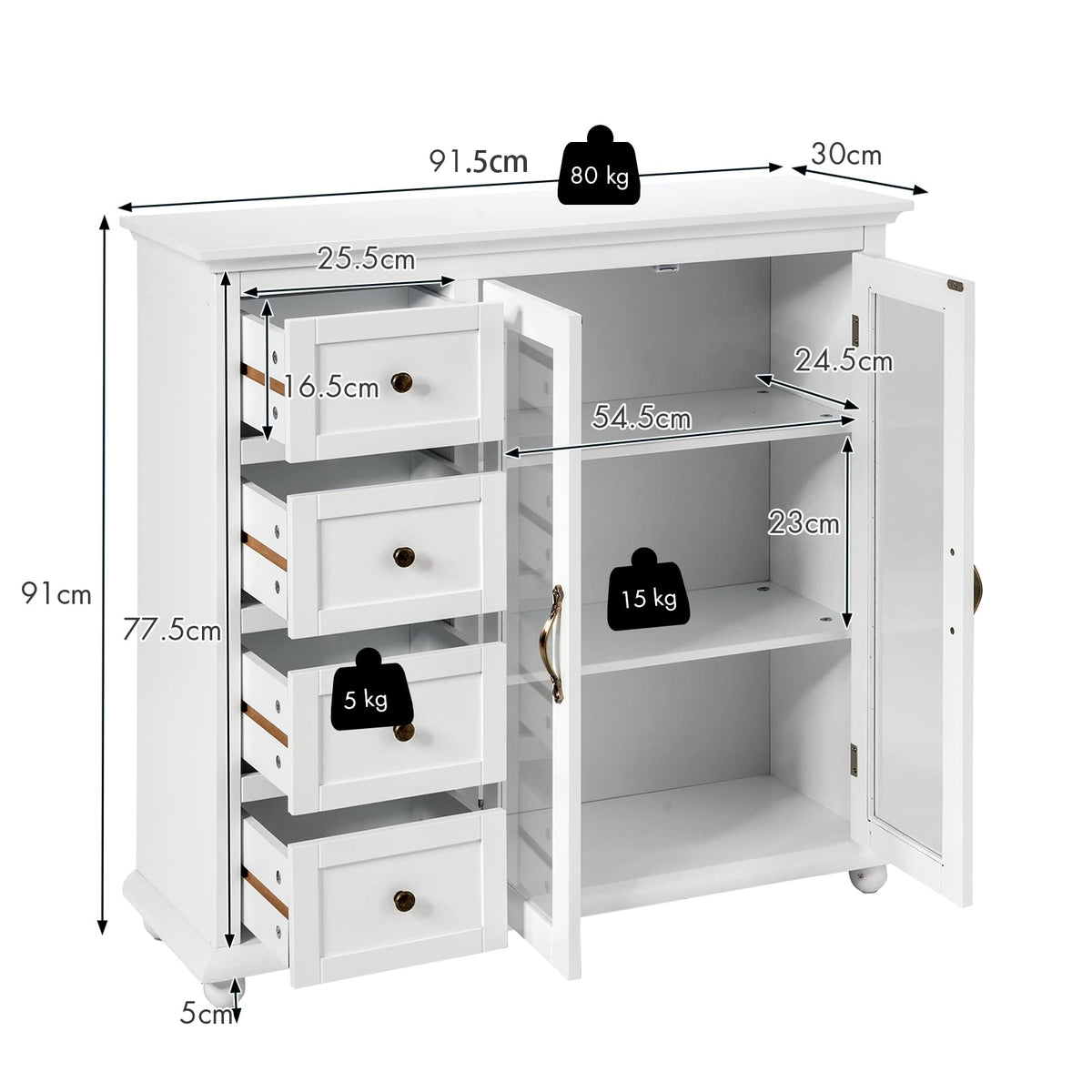Giantex Buffet Sideboard, Kitchen Storage Cabinet w/ Clear Glass Doors, Dining Storage Sever (White)