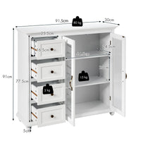 Giantex Buffet Sideboard, Kitchen Storage Cabinet w/ Clear Glass Doors, Dining Storage Sever (White)