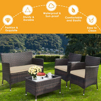 4PCS Outdoor Furniture Setting Garden Patio Wicker Dining Lounge Set Table Chair